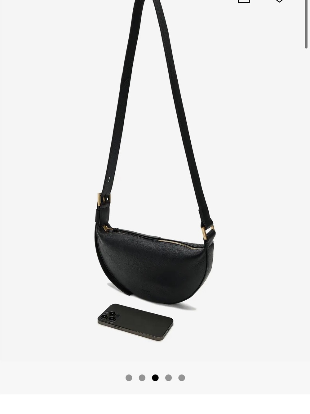Black Leather Crescent Crossbody Bag - Minimalist Women's Shoulder Bag
